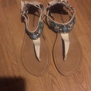 white beaded sandals.